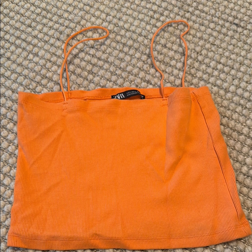 Zara Orange Ribbed Crop Top